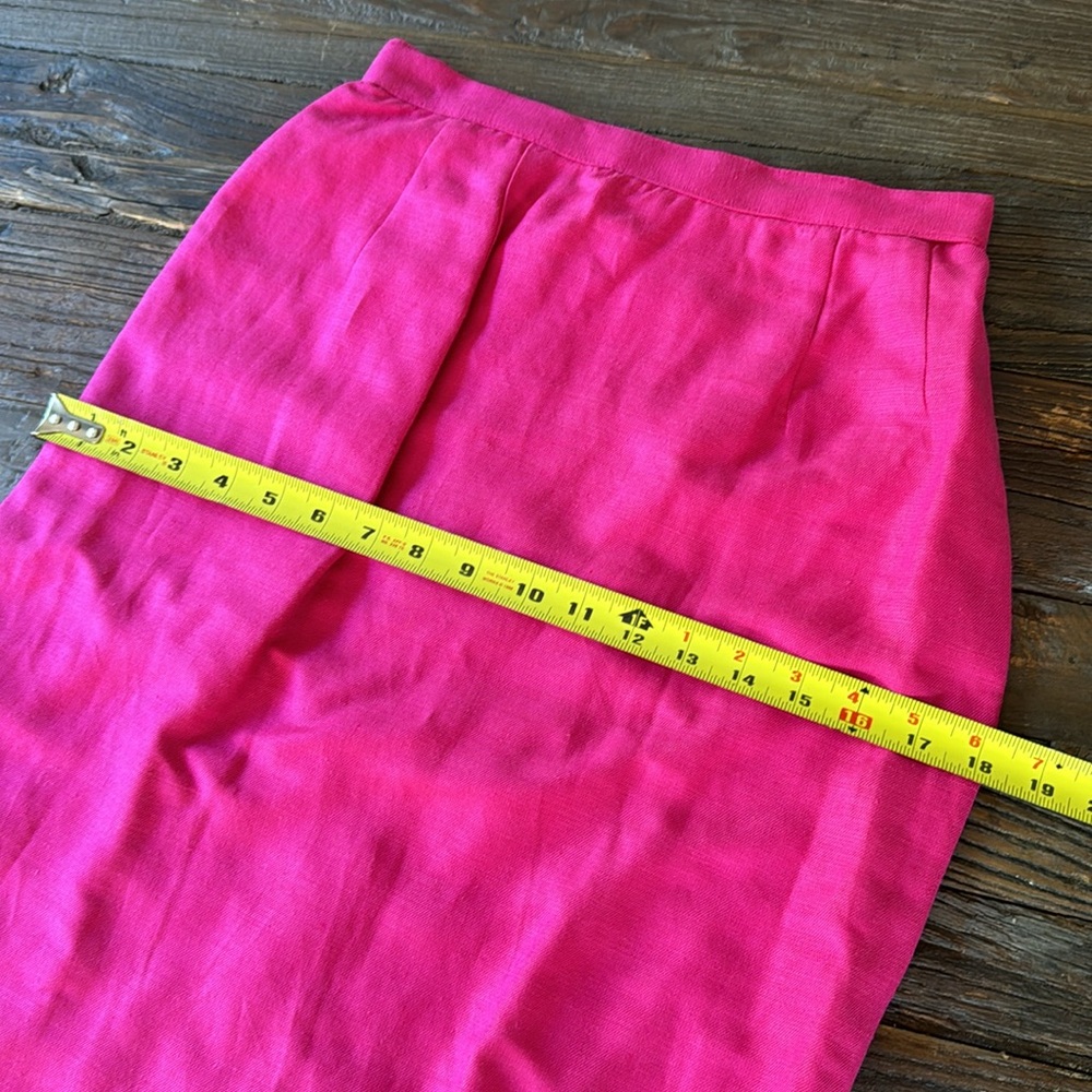 Vintage Gillian 80’s bright pink linen suit set w/original brooch EVC size 6 - Picture 13 of 15